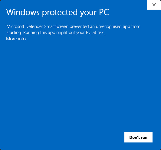 Windows protected your PC — click More info